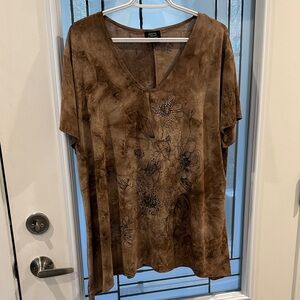 Elegant Brown Floral Short Sleeve Top